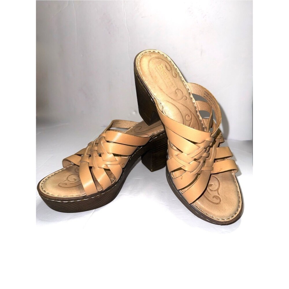BORN Gayle Tan WovenLeather Platform SandalsChunky Boho Hippie 70s sz 8